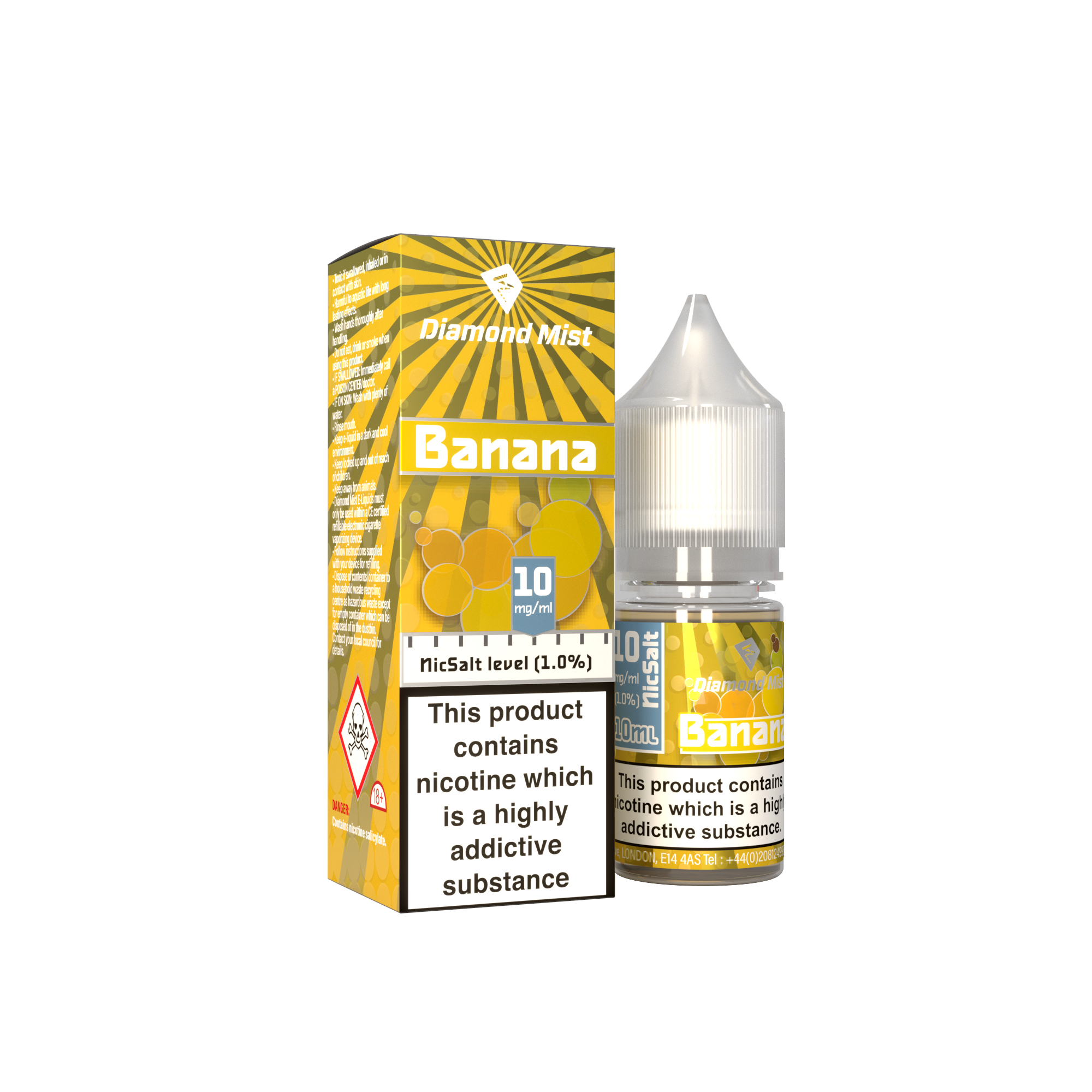 Diamond Mist Banana nic salt e-liquid 10ml 10mg bottle