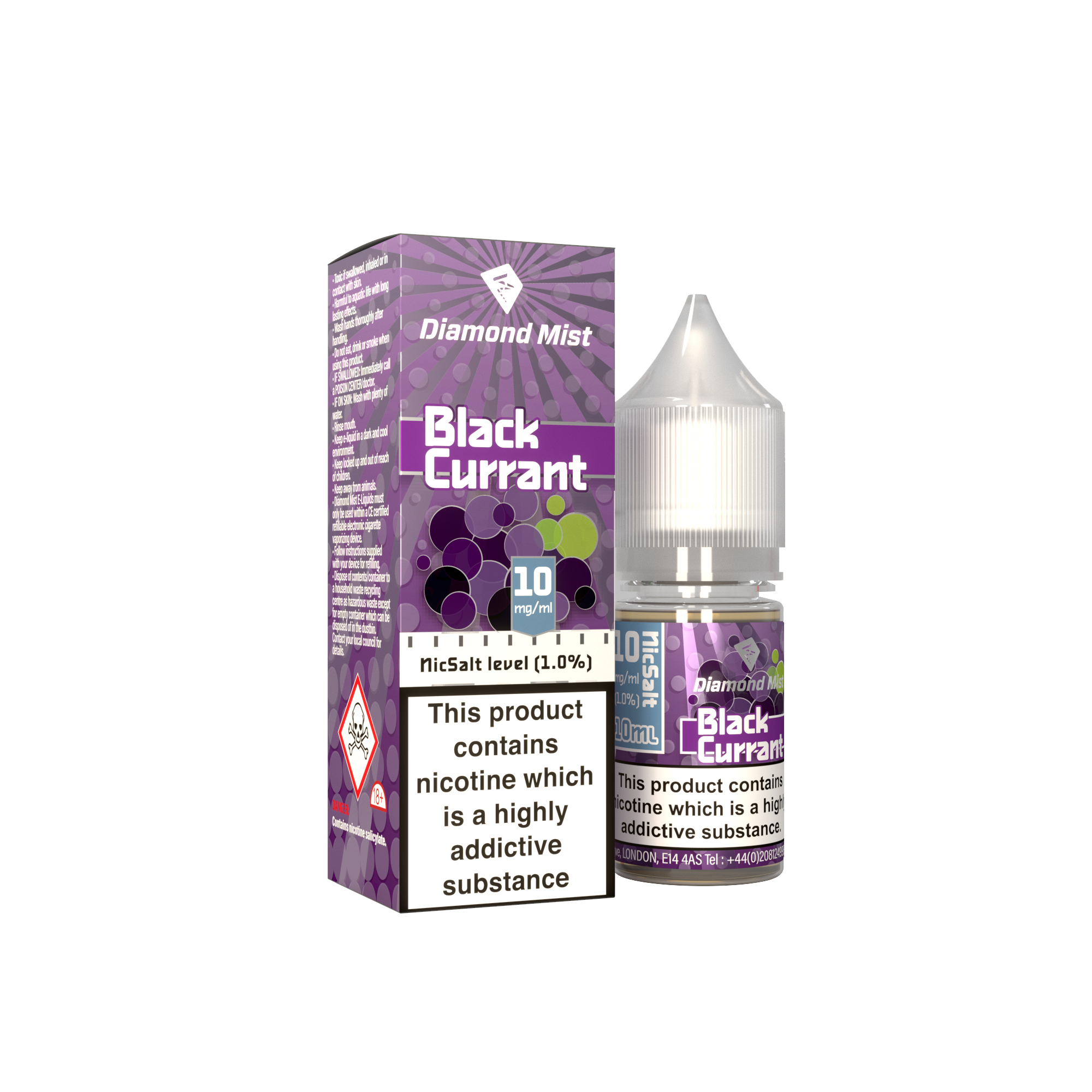 Diamond Mist Blackcurrant nic salt e-liquid 10ml 10mg bottle