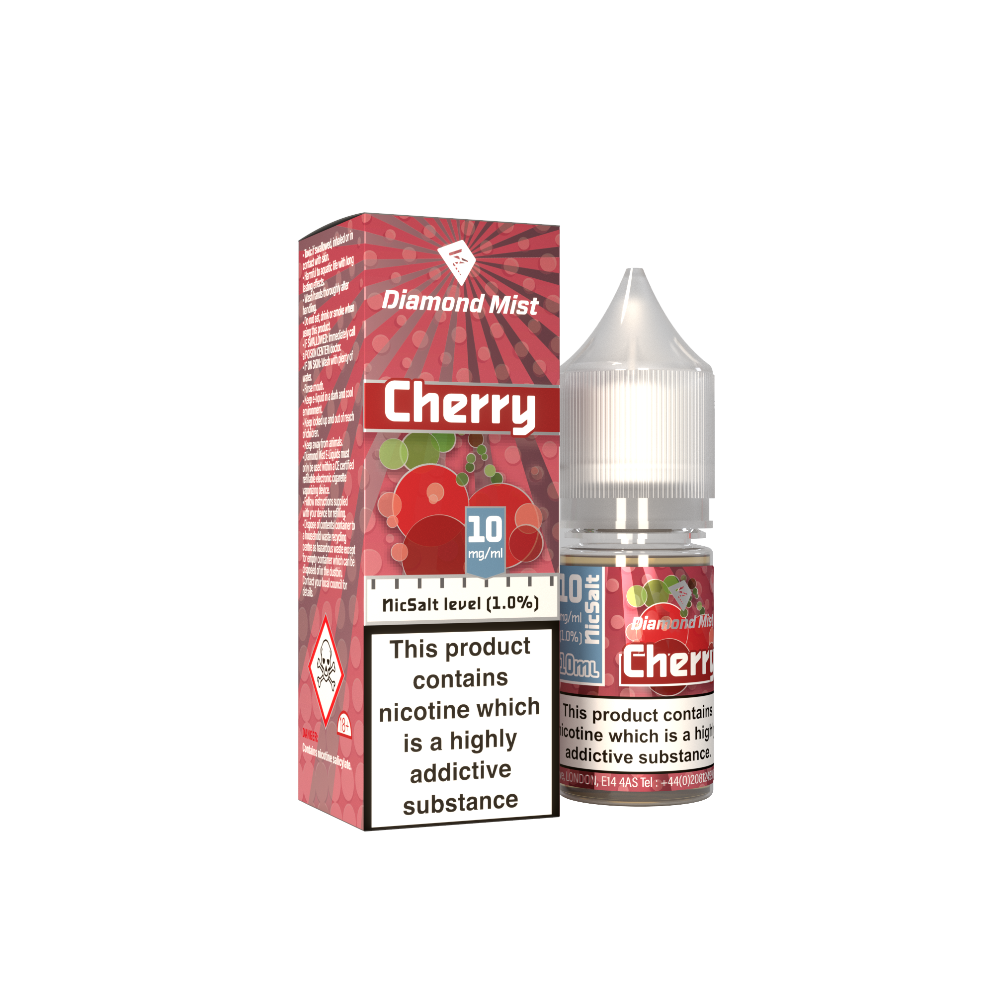 Diamond Mist Cherry nic salt e-liquid 10ml 10mg bottle