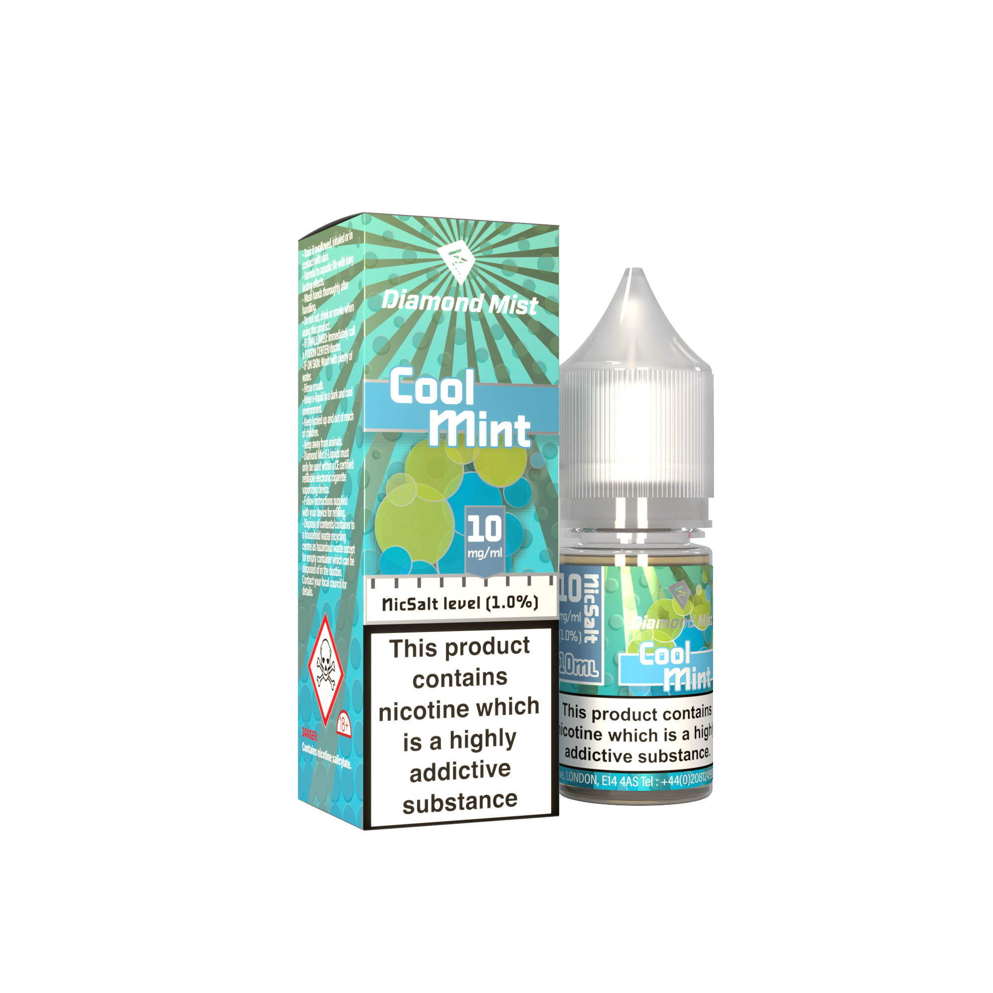 Diamond Mist Cool Mint nic salt e-liquid 10ml 10mg bottle