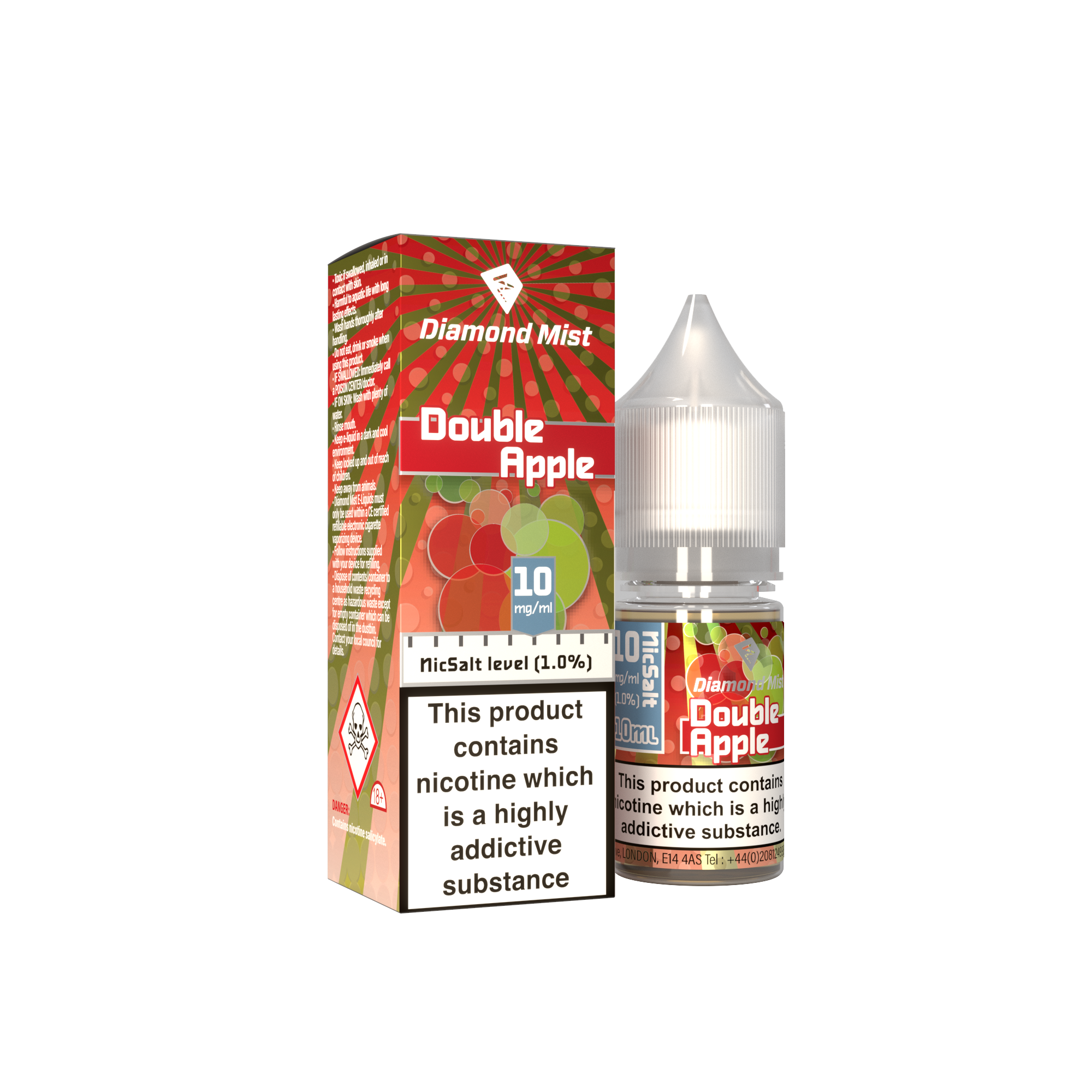 Diamond Mist Double Apple nic salt e-liquid 10ml 10mg bottle