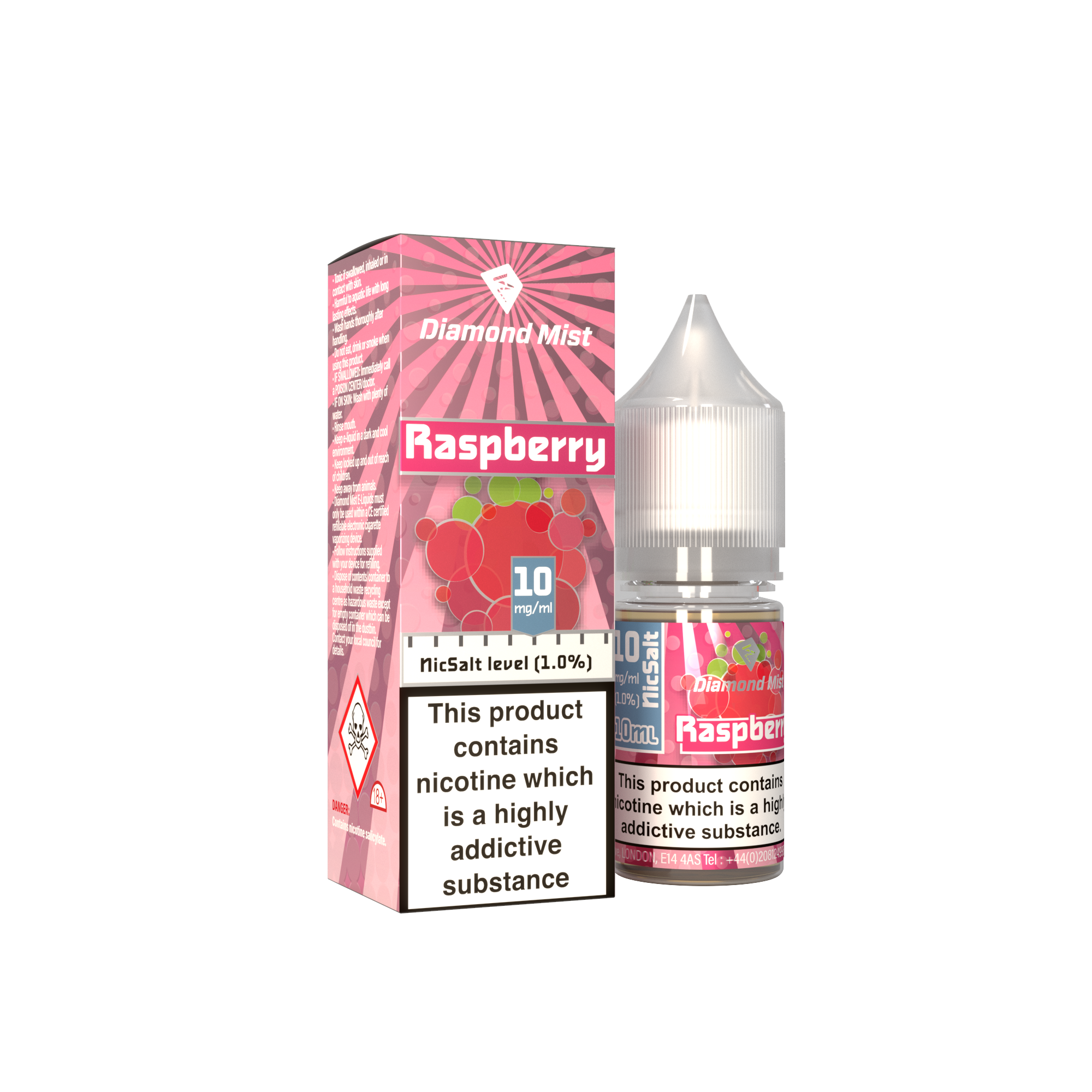 Diamond Mist Raspberry nic salt e-liquid 10ml 10mg bottle
