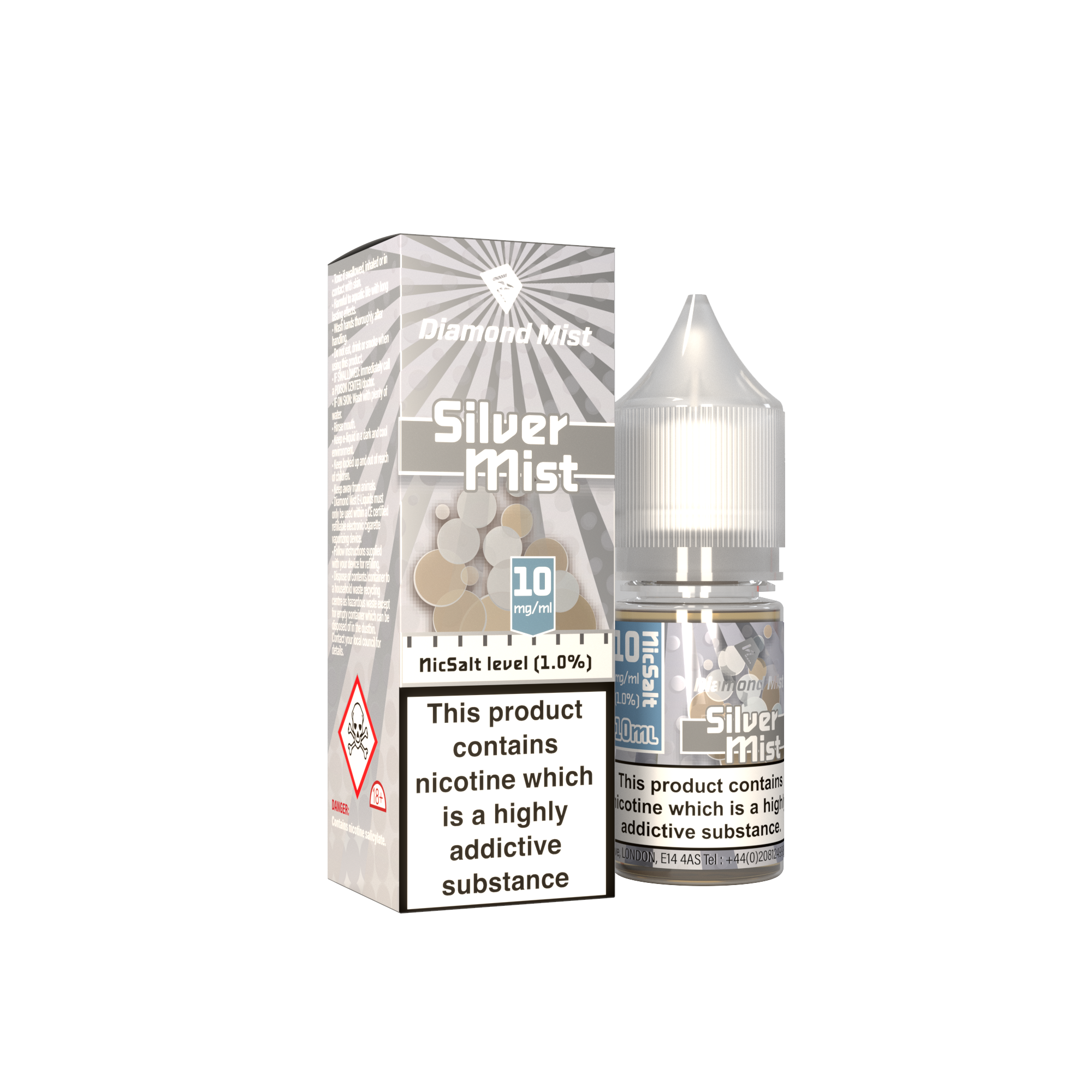 Diamond Mist Silver Mist nic salt e-liquid 10ml 10mg bottle
