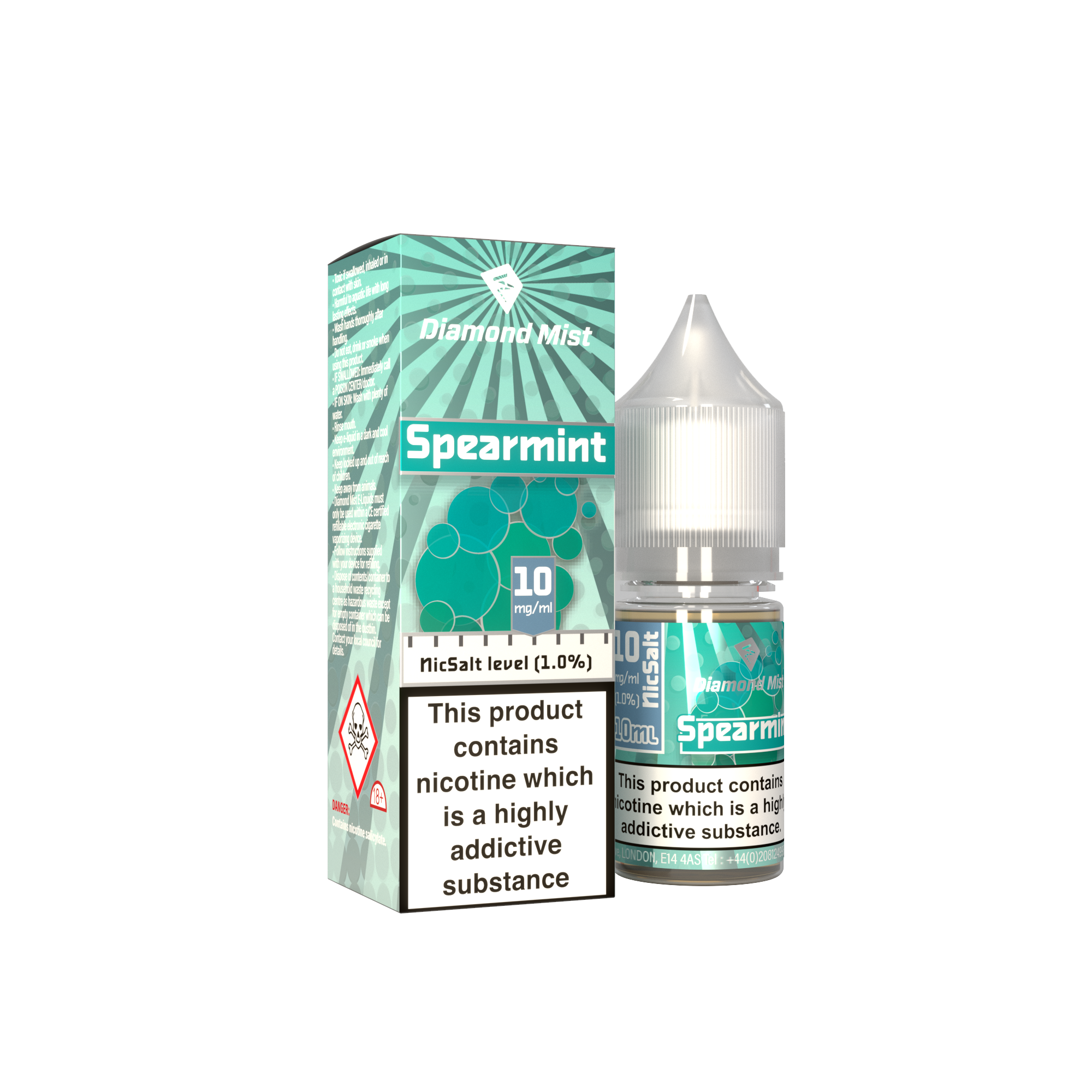 Diamond Mist Spearmint nic salt e-liquid 10ml 10mg bottle