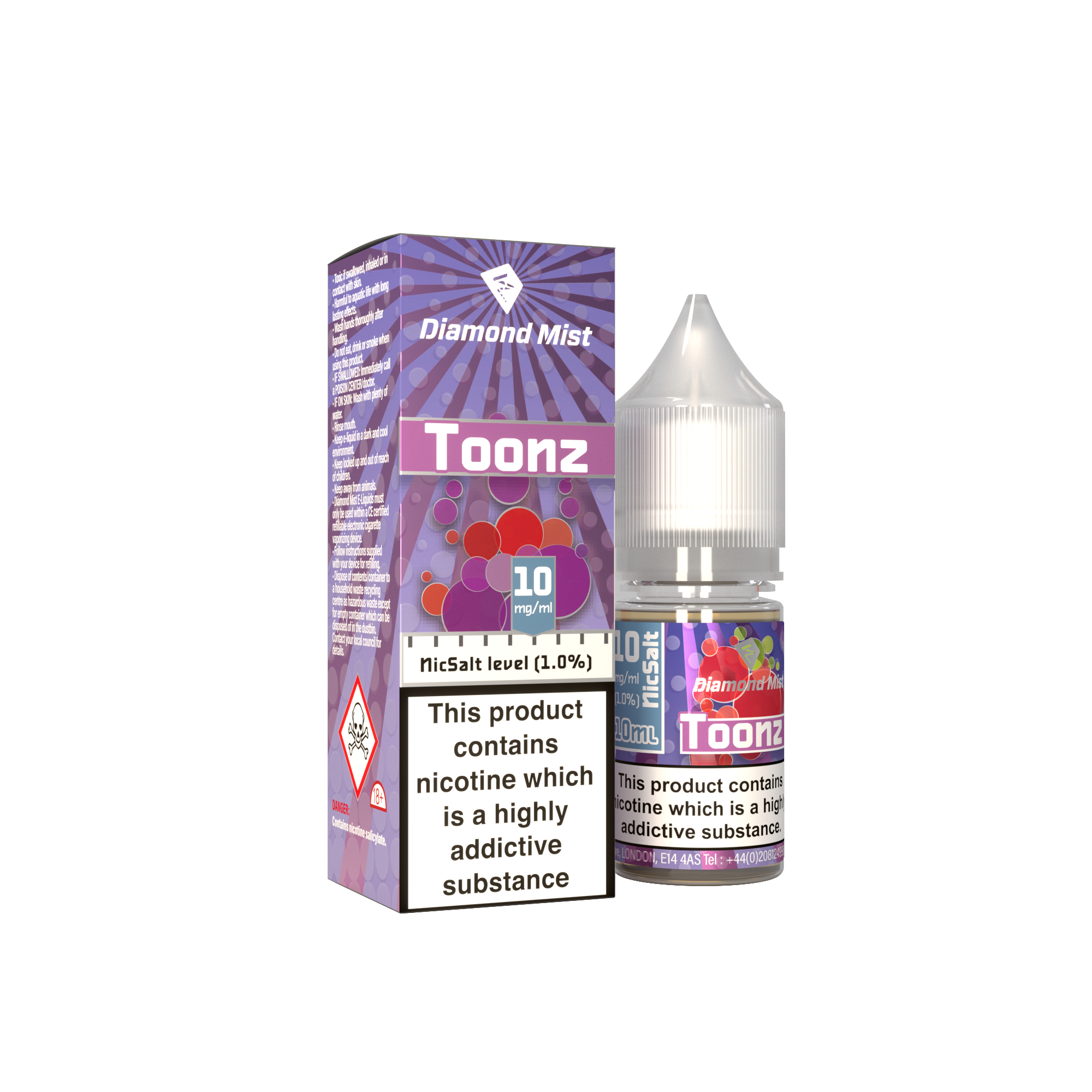Diamond Mist Toonz nic salt e-liquid 10ml 10mg bottle