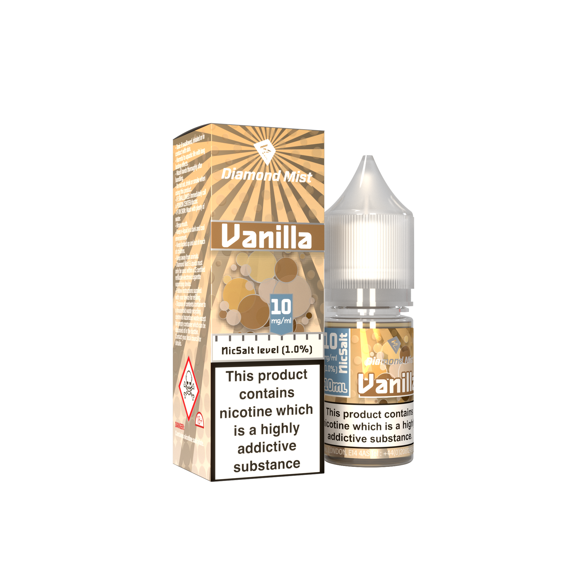 Diamond Mist Vanilla nic salt e-liquid 10ml 10mg bottle