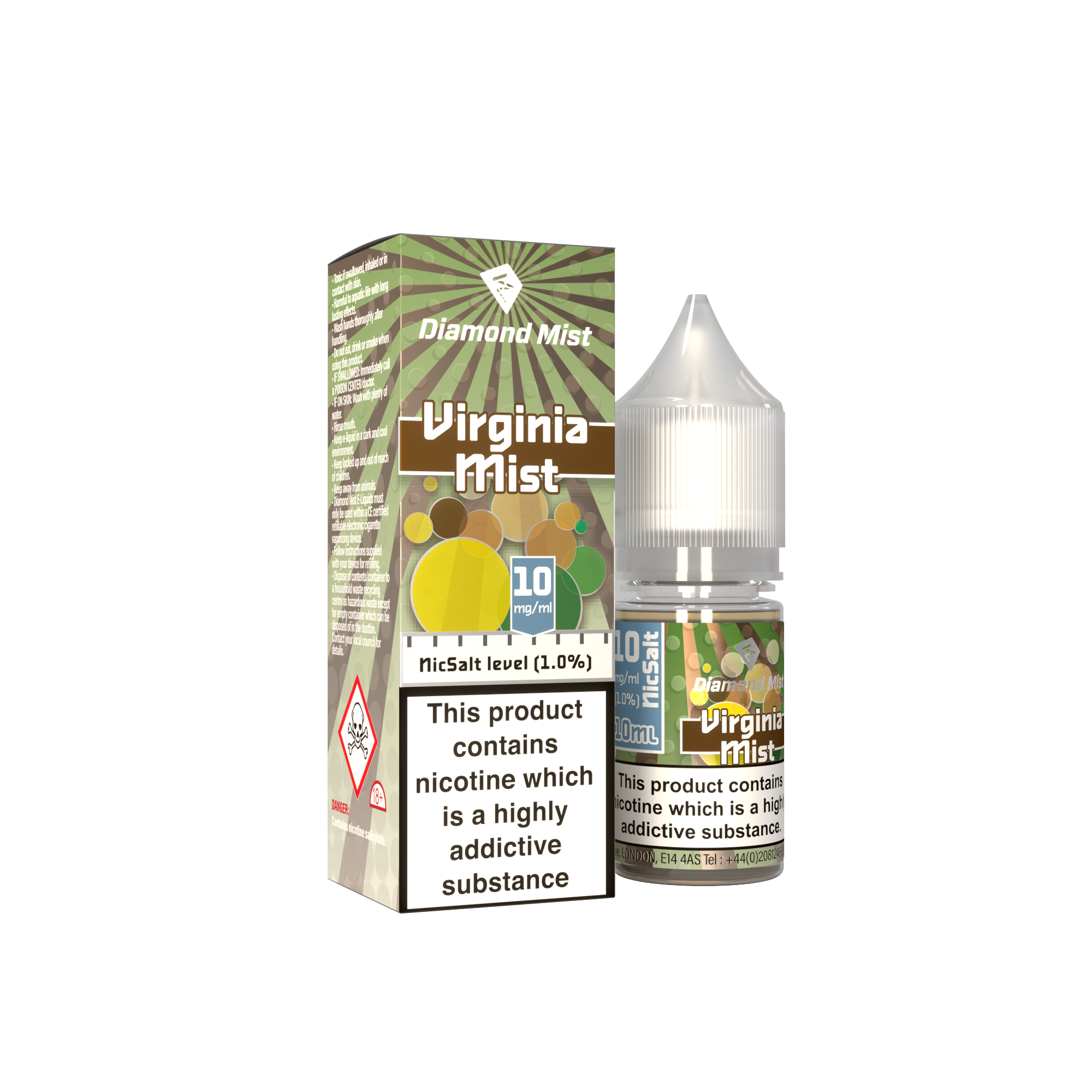 Diamond Mist Virginia Mist nic salt e-liquid 10ml 10mg bottle