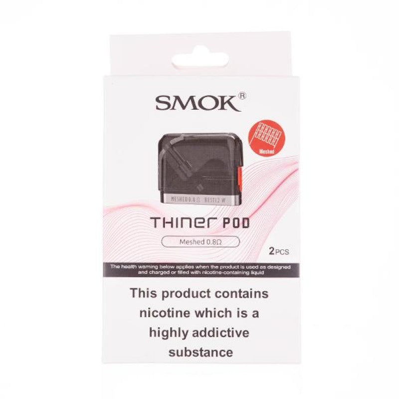 Smok - Thiner Pod 0.8ohm Mesh 2ml - Pack of 2 – retail pod box and pack contents