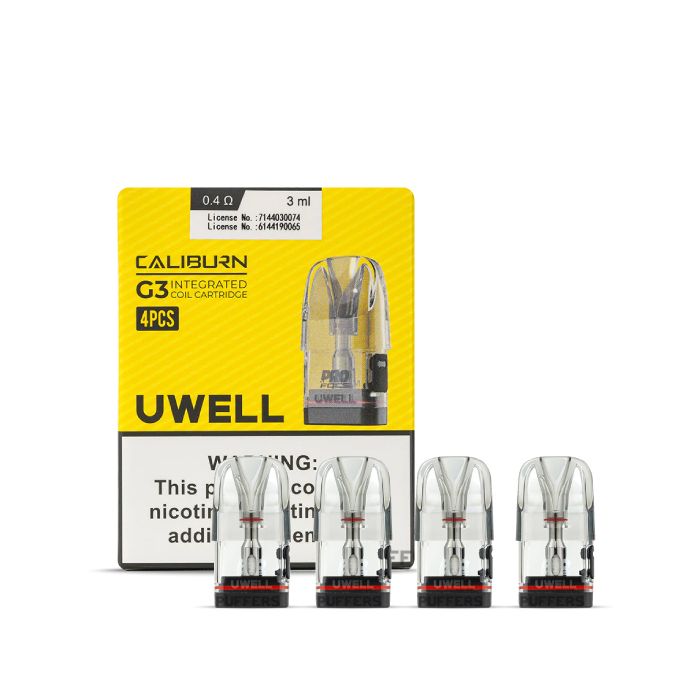 Uwell Caliburn GPP XL Side-Fill Replacement Pods (Pack of 4) – retail pod box and pack contents