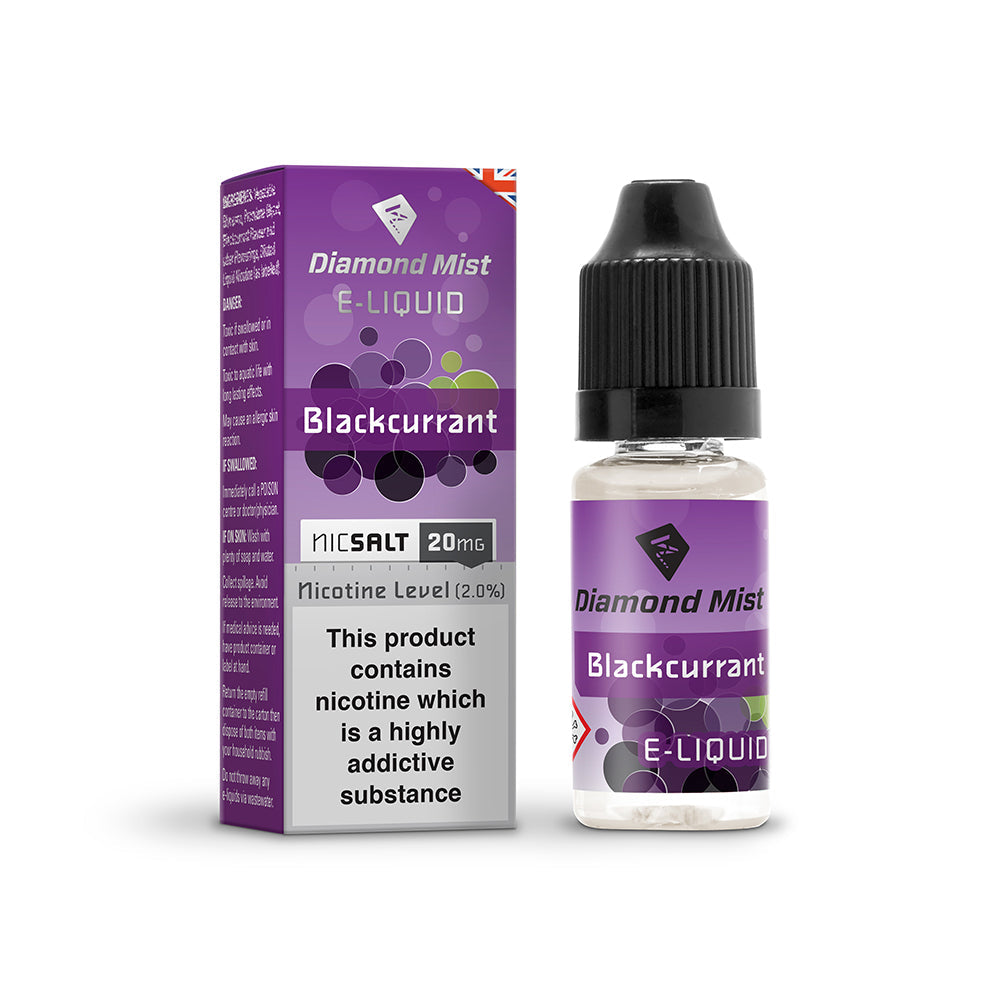 Diamond Mist Blackcurrant nic salt e-liquid 10ml 20mg bottle