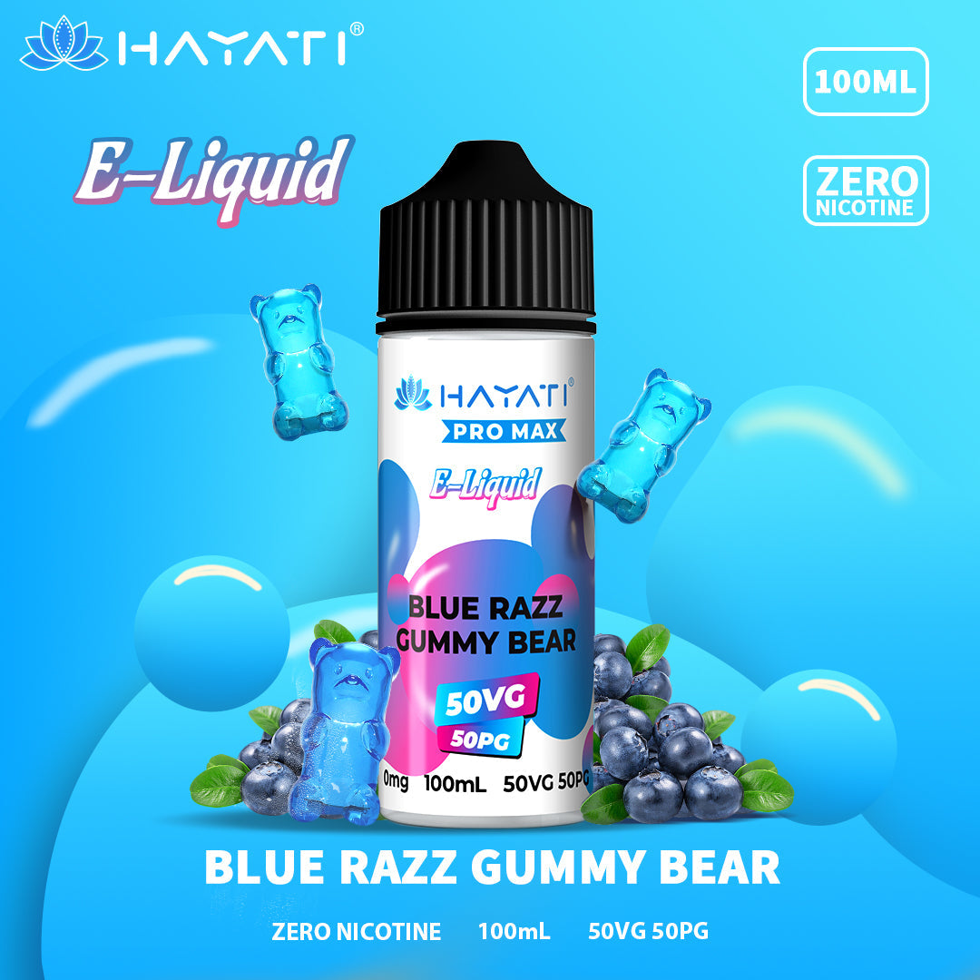 Hayati Pro Max Blue Razz Gummy Bear 50/50 100ml shortfill e-liquid bottle