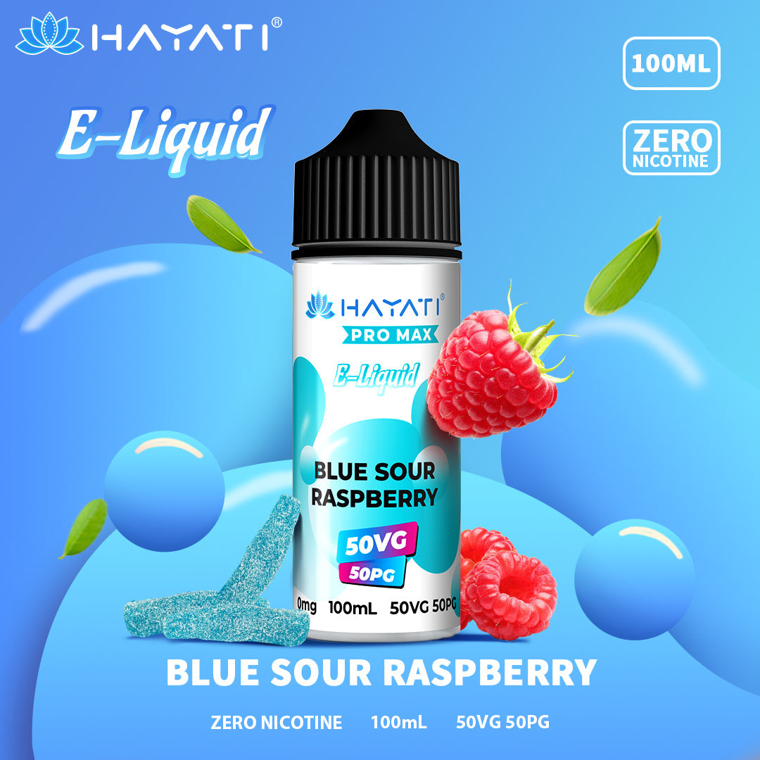 Hayati Pro Max Blue Sour Raspberry 50/50 100ml shortfill e-liquid bottle
