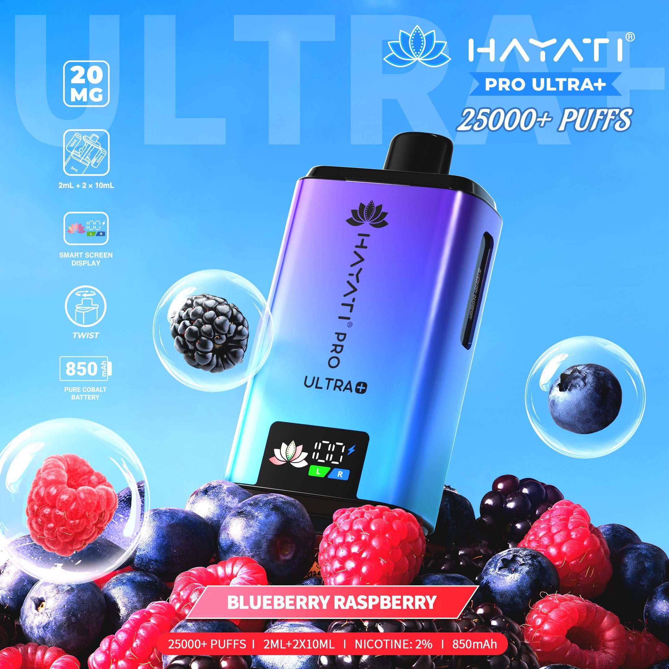 Hayati Pro Ultra Plus 25000 Blueberry Raspberry prefilled pod kits 20mg