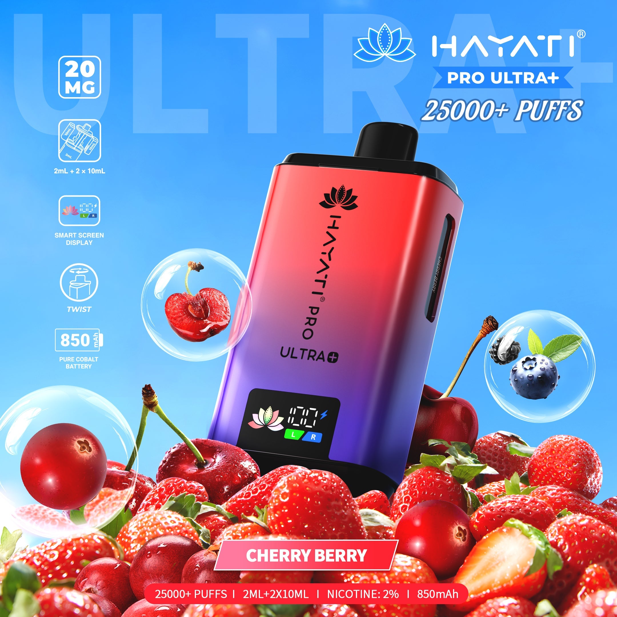 Hayati Pro Ultra Plus 25000 Cherry Berry prefilled pod kits 20mg
