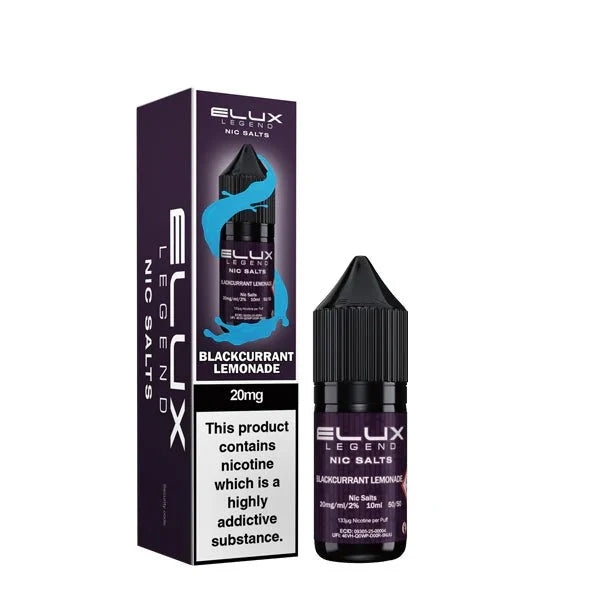 ELUX Legend Blackcurrant Lemonade 10ml nicotine salt e-liquid bottle and packaging
