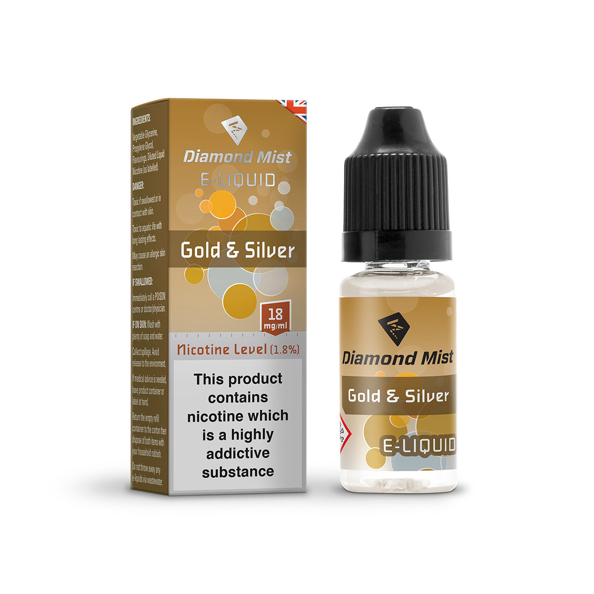 Diamond Mist Gold & Silver e-liquid 10ml 18mg bottle