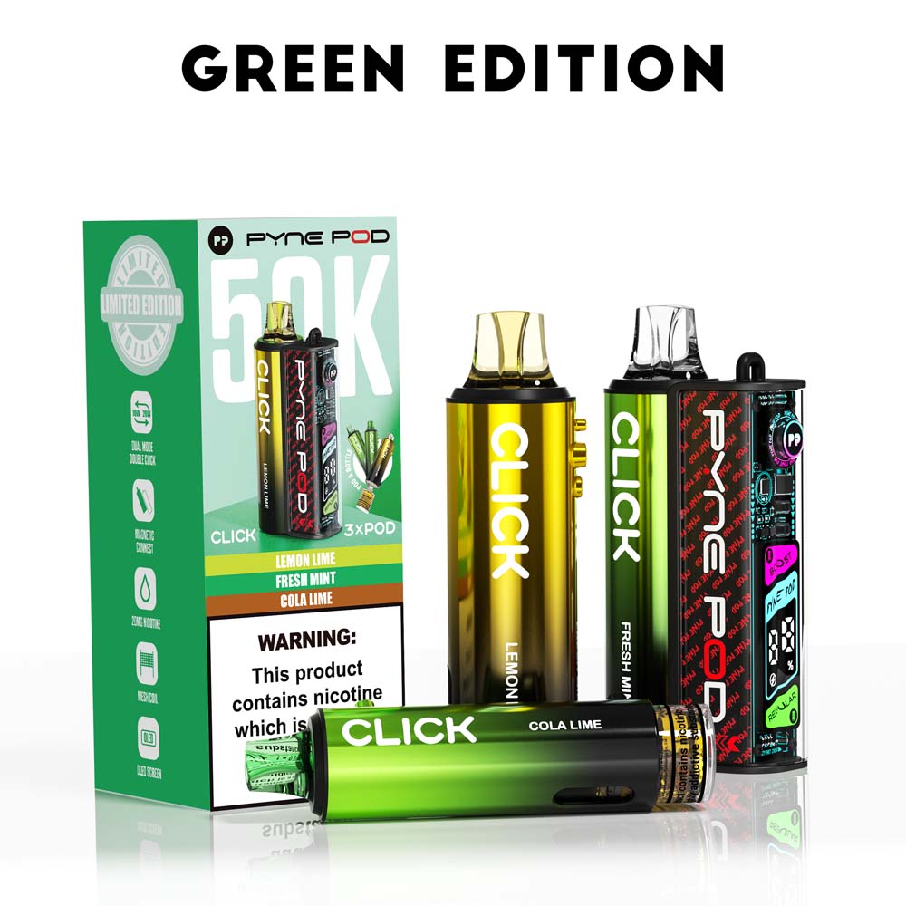 Pyne Pod Click 50K Green Edition prefilled pod vape kit box – 20mg