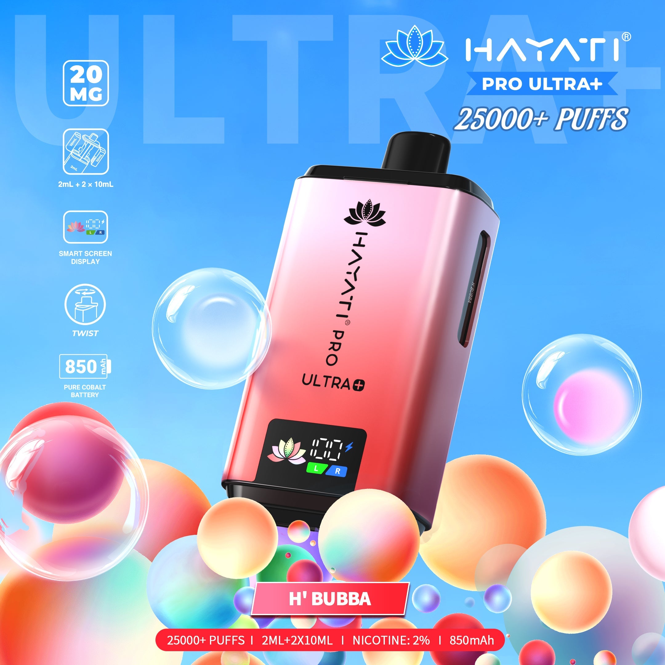 Hayati Pro Ultra Plus 25000 H'Bubba prefilled pod kits 20mg