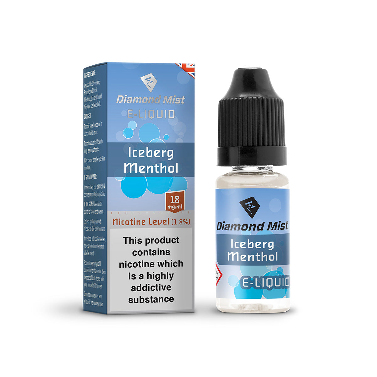 Diamond Mist Iceberg Menthol e-liquid 10ml 18mg bottle