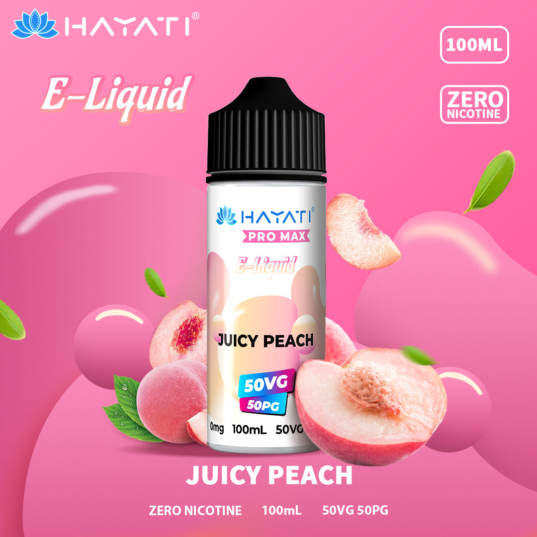 Hayati Pro Max Juicy Peach 50/50 100ml shortfill e-liquid bottle