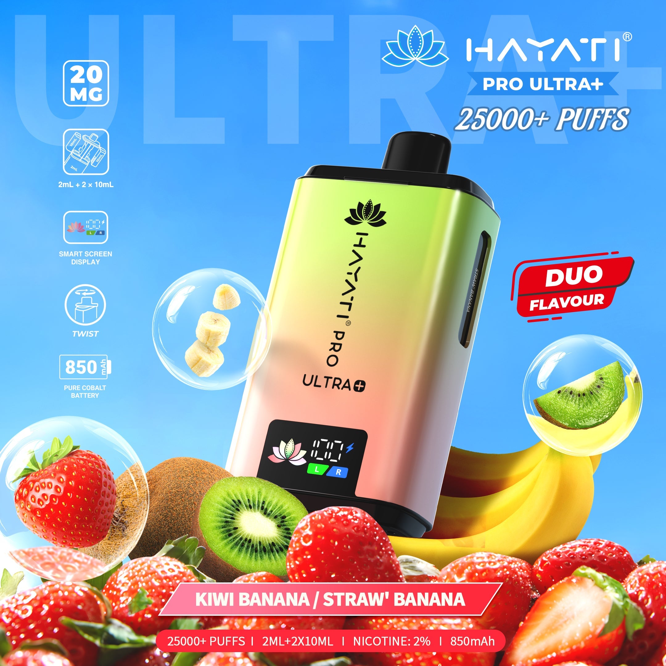 Hayati Pro Ultra Plus 25000 Kiwi Banana / Straw' Banana prefilled pod kits 20mg
