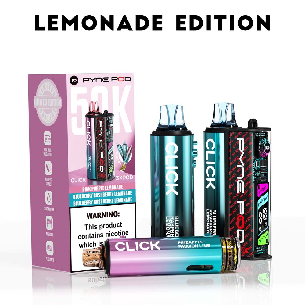 Pyne Pod Click 50K Lemonade Edition prefilled pod vape kit box – 20mg