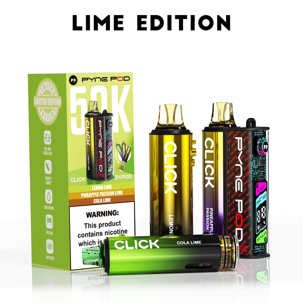 Pyne Pod Click 50K Lime Edition prefilled pod vape kit box – 20mg