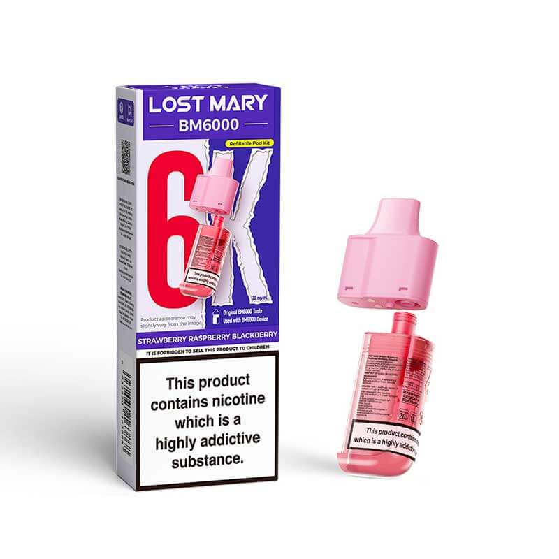 Lost Mary BM6000 Strawberry Raspberry Blackberry 20mg replacement pod and refill pack