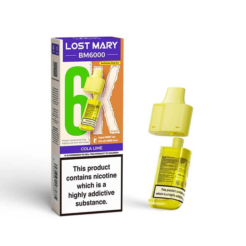 Lost Mary BM6000 Cola Lime 20mg replacement pod and refill pack