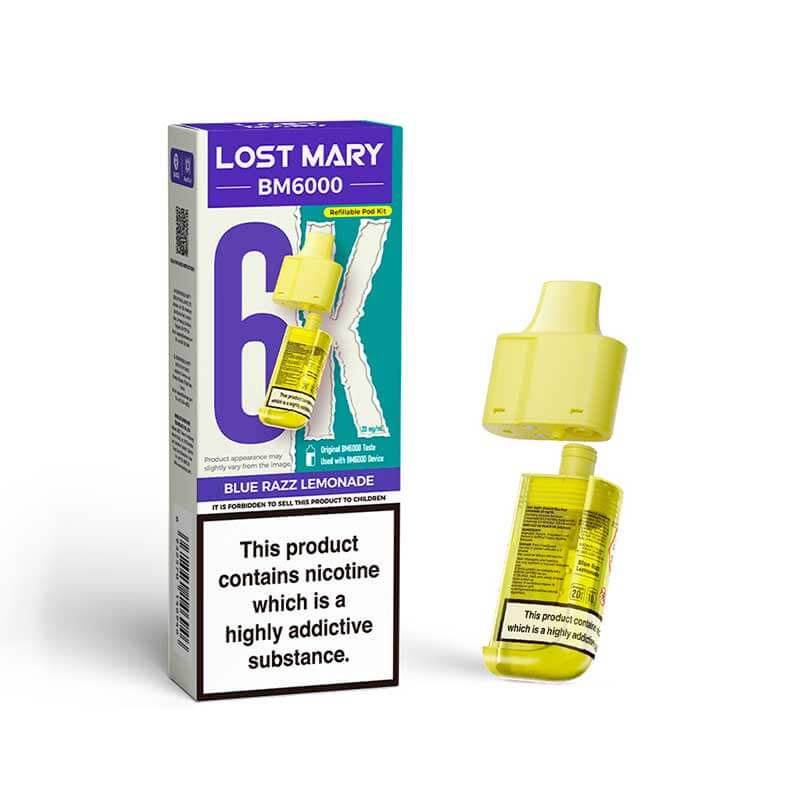 Lost Mary BM6000 Blue Razz Lemonade 20mg replacement pod and refill pack