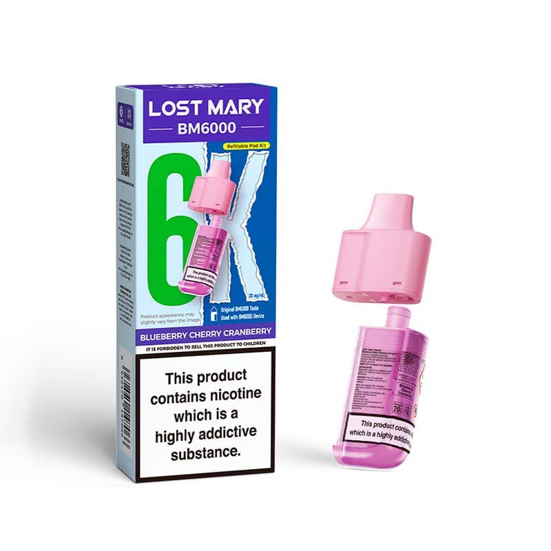 Lost Mary BM6000 Blueberry Cherry Cranberry 20mg replacement pod and refill pack