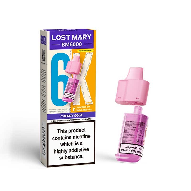 Lost Mary BM6000 Cherry Cola 20mg replacement pod and refill pack