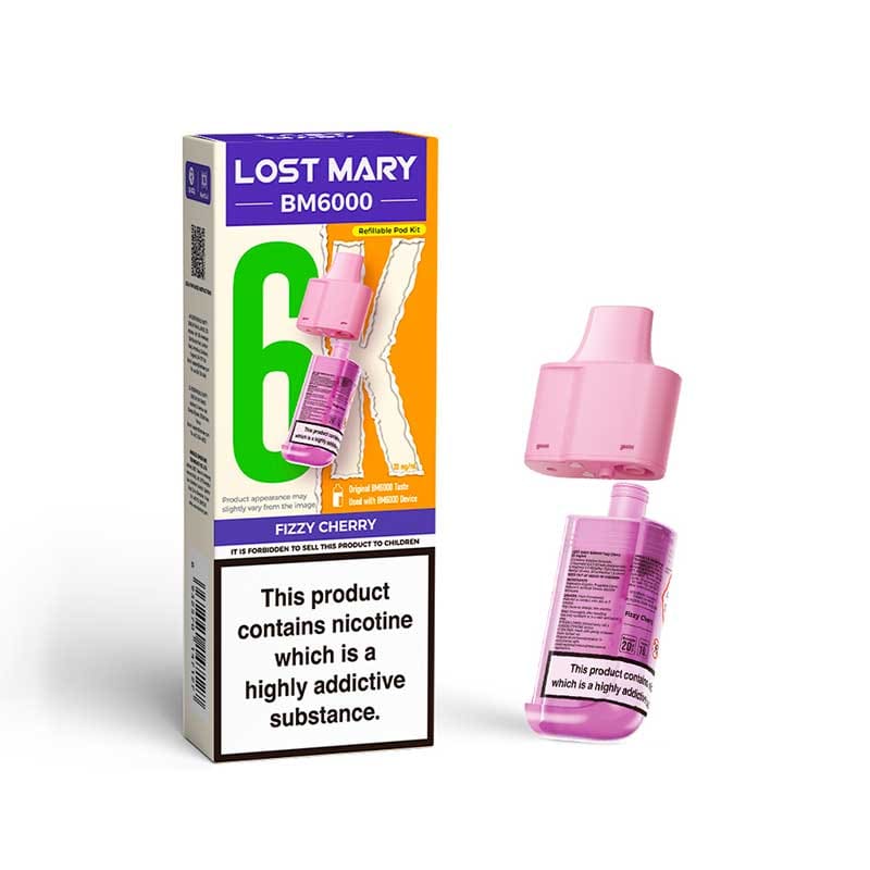 Lost Mary BM6000 Fizzy Cherry 20mg replacement pod and refill pack