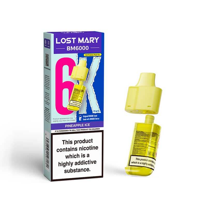 Lost Mary BM6000 Pineapple Ice 20mg replacement pod and refill pack