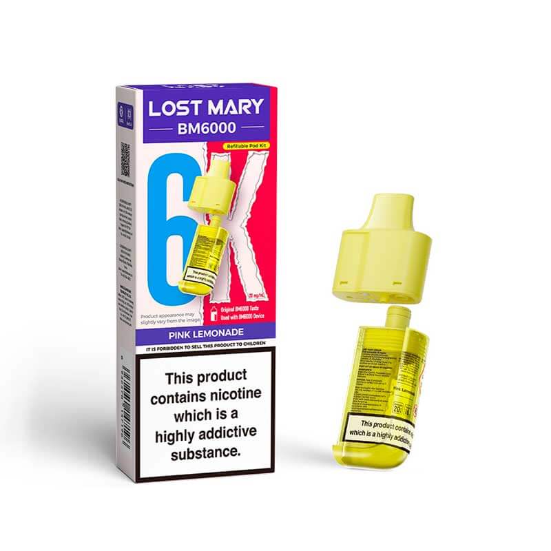 Lost Mary BM6000 Pink Lemonade 20mg replacement pod and refill pack