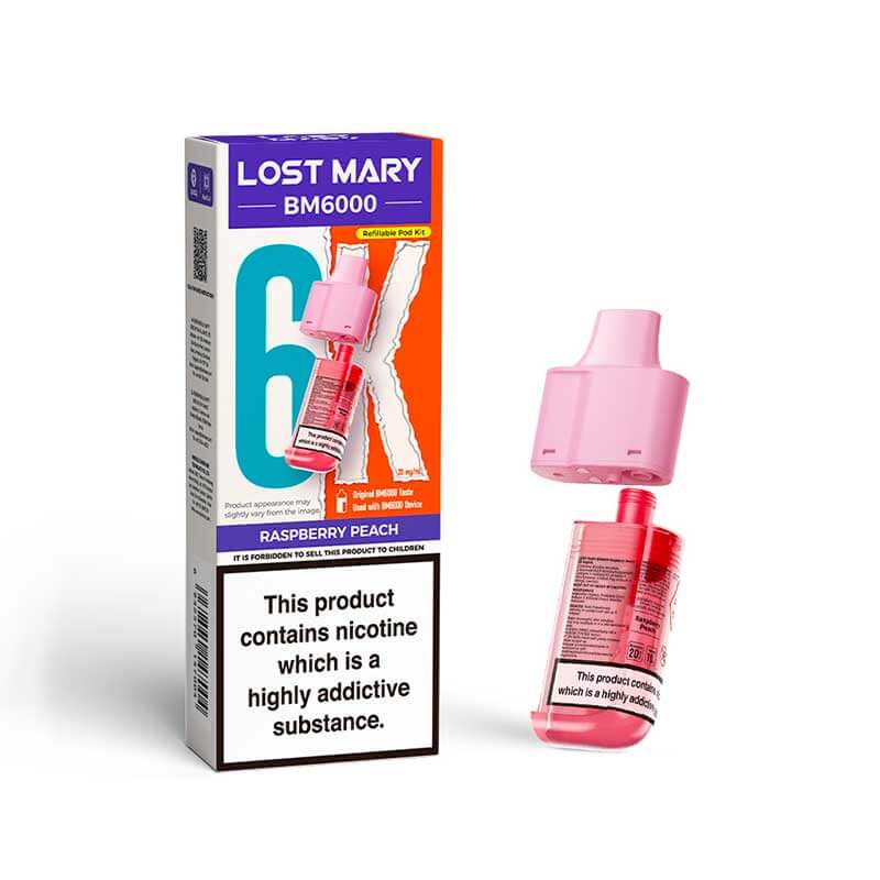Lost Mary BM6000 Raspberry Peach 20mg replacement pod and refill pack