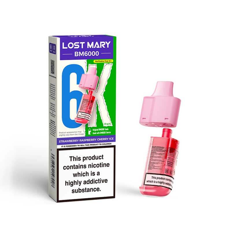 Lost Mary BM6000 Strawberry Raspberry Cherry Ice 20mg replacement pod and refill pack