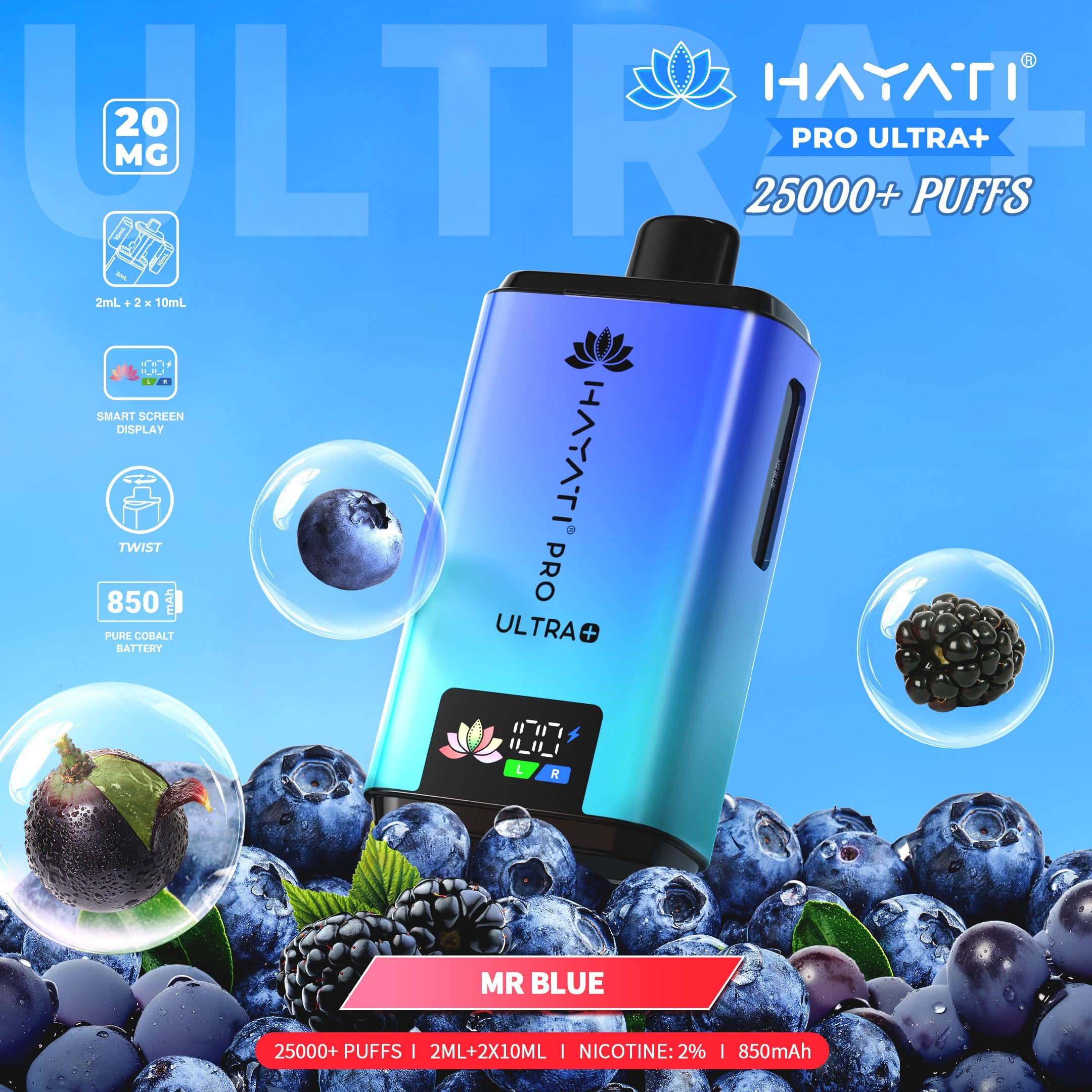 Hayati Pro Ultra Plus 25000 Mr Blue prefilled pod kits 20mg