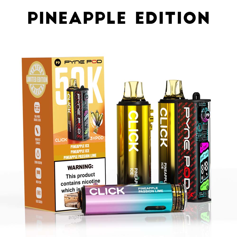Pyne Pod Click 50K Pineapple Edition prefilled pod vape kit box – 20mg