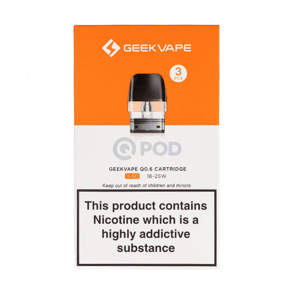 Geek Vape - Q Pods 0.6ohm - 2ml - Pack of 3 – retail pod box and pack contents