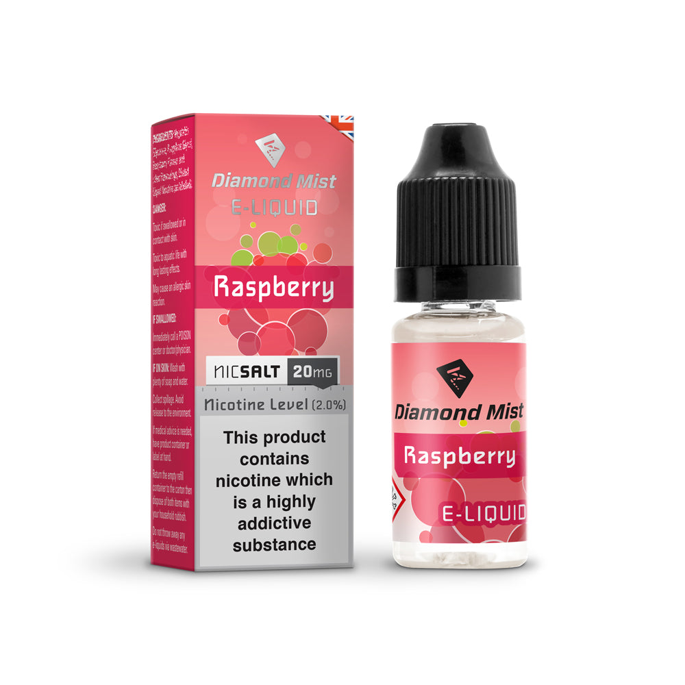Diamond Mist Raspberry nic salt e-liquid 10ml 20mg bottle