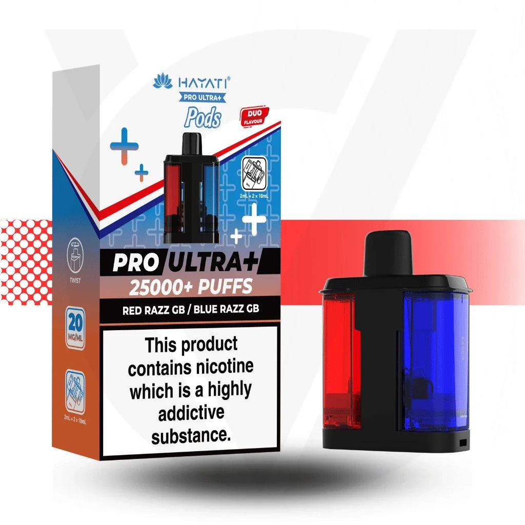 Hayati Pro Ultra Plus 25000 Red Razz GB / Blue Razz GB prefilled pods 20mg