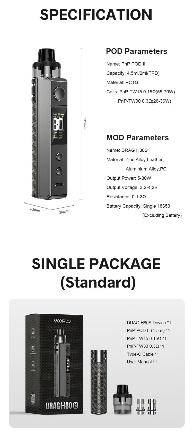 Voopoo Drag H80s Pod Vape Kit - Plum Red