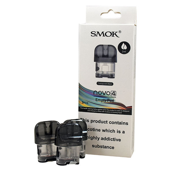 Smok - Novo 4 Replacement Pods - Transparent Black - 2ml - Pack of 3 – retail pod box and pack contents