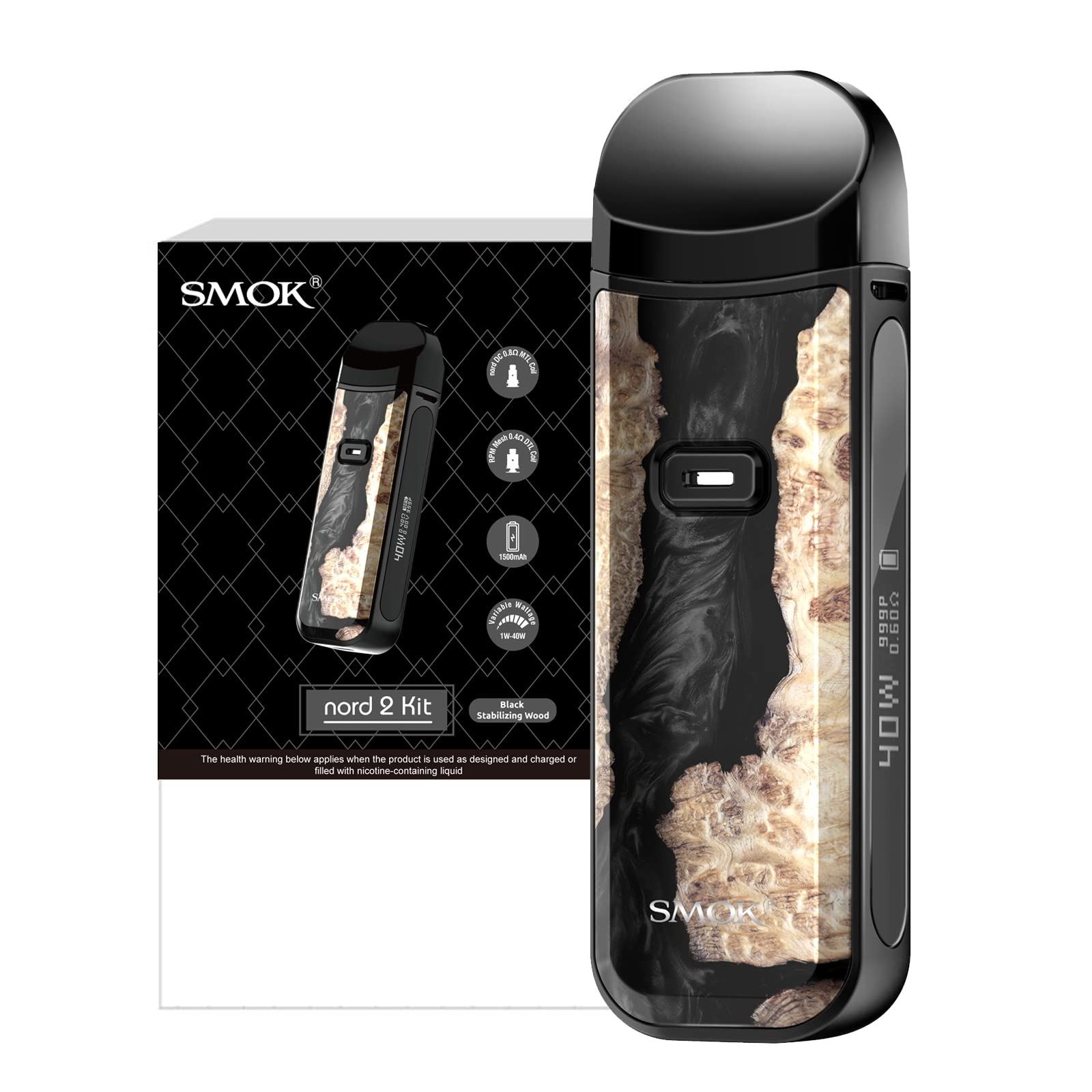 SMOK Nord 2 pod vape kit in Black Stabilizing Wood