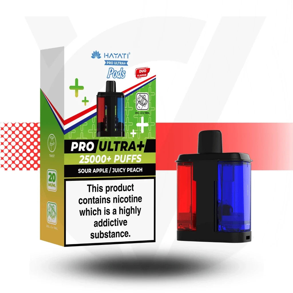 Hayati Pro Ultra Plus 25000 Sour Apple / Juicy Peach prefilled pods 20mg