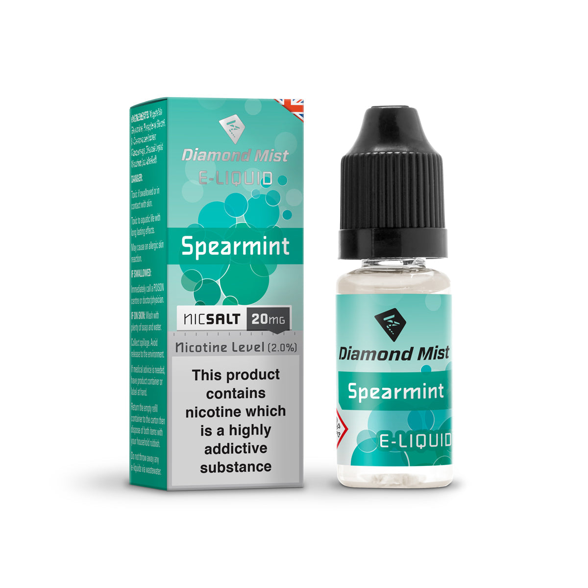 Diamond Mist Spearmint nic salt e-liquid 10ml 20mg bottle