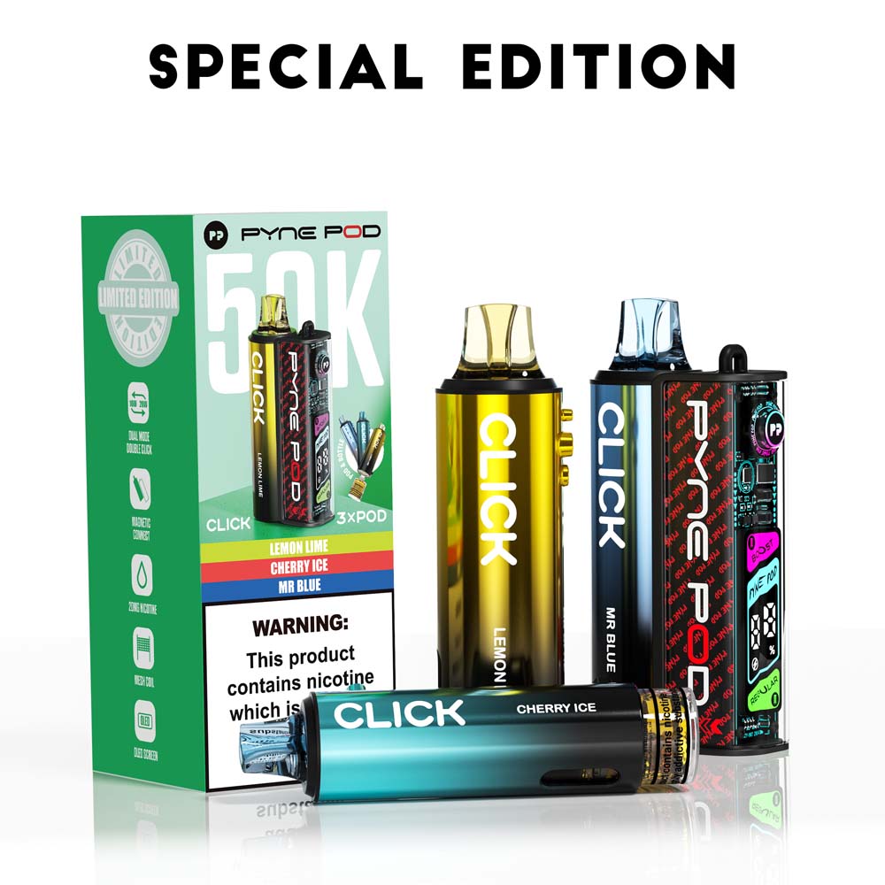 Pyne Pod Click 50K Special Edition prefilled pod vape kit box – 20mg