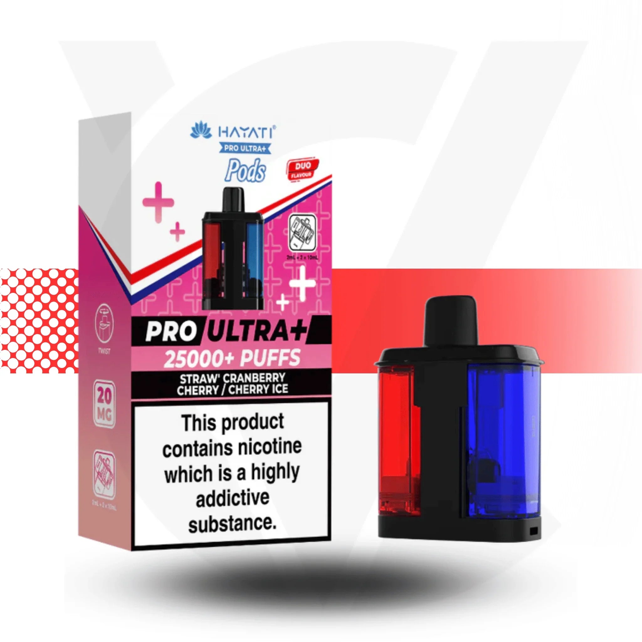 Hayati Pro Ultra Plus 25000 Straw' Cranberry Cherry / Cherry Ice prefilled pods 20mg