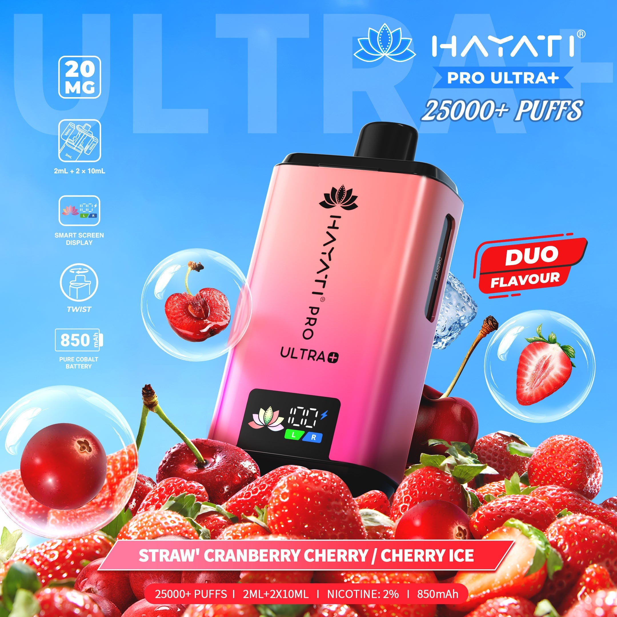 Hayati Pro Ultra Plus 25000 Straw' Cranberry Cherry / Cherry Ice prefilled pod kits 20mg